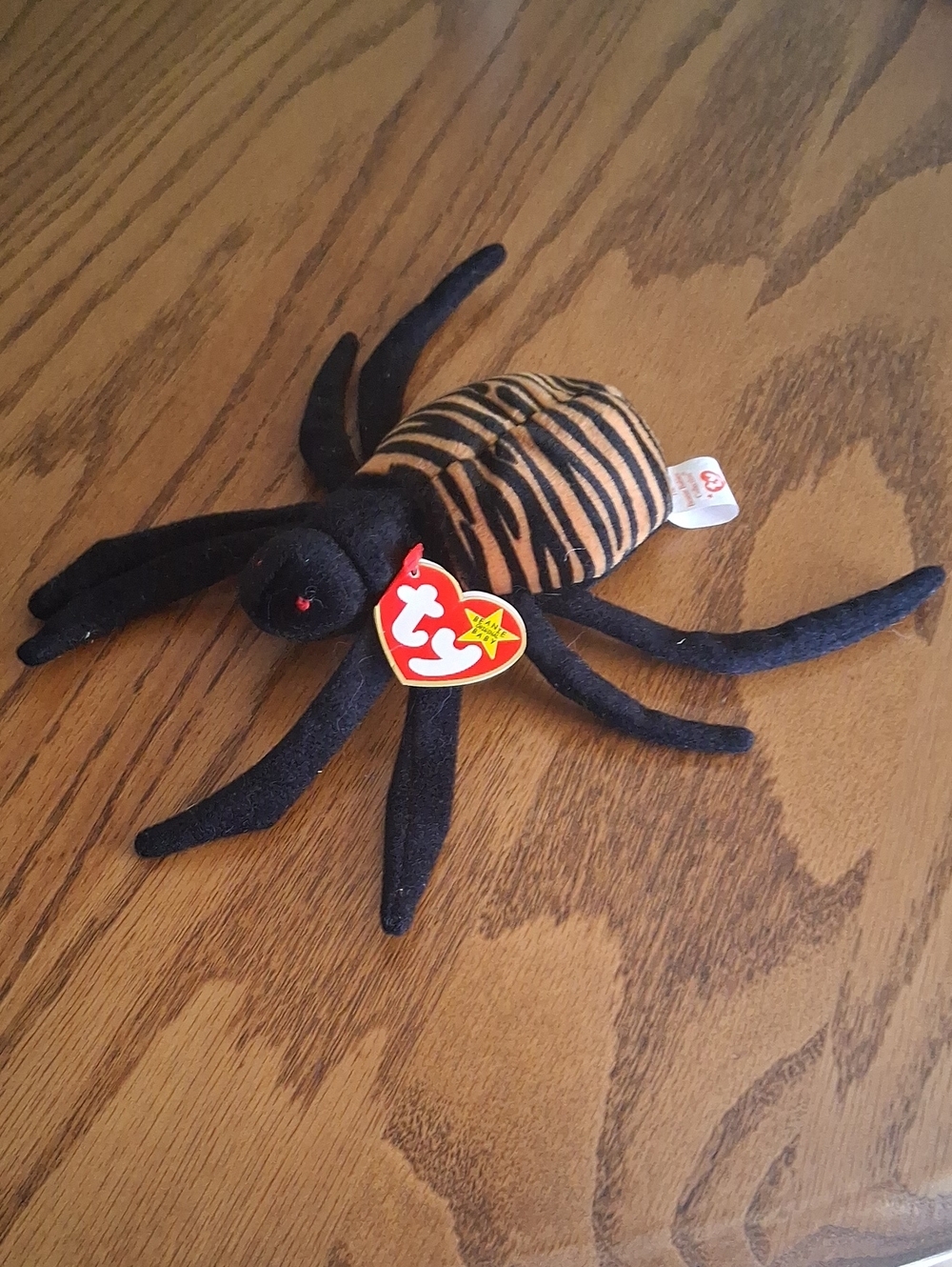 Ty Black and Orange Striped Plush Spider Spinner